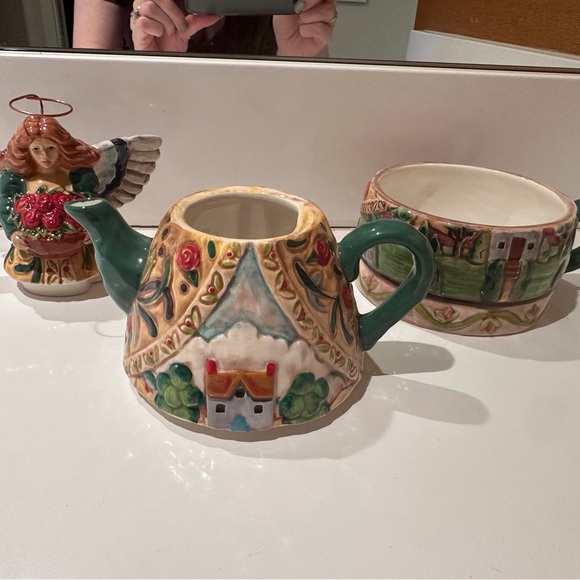 Jim Shore Four Seasons Angel Spring Tea for One 3 Pc Teapot & Cup Roses LN - Picture 7 of 7